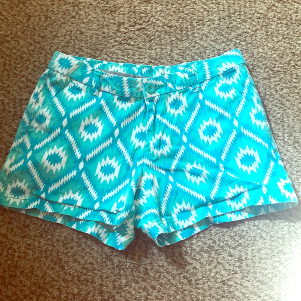 Blue and Aqua Aztec Print Chino Shorts